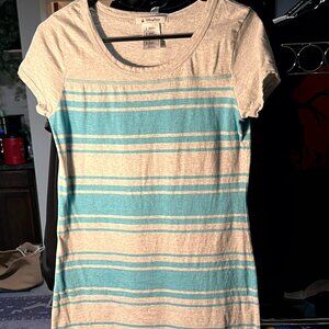 Disney Parks Grey and Aqua Striped Fitted Dress w Embroidered Mickey SZ Small